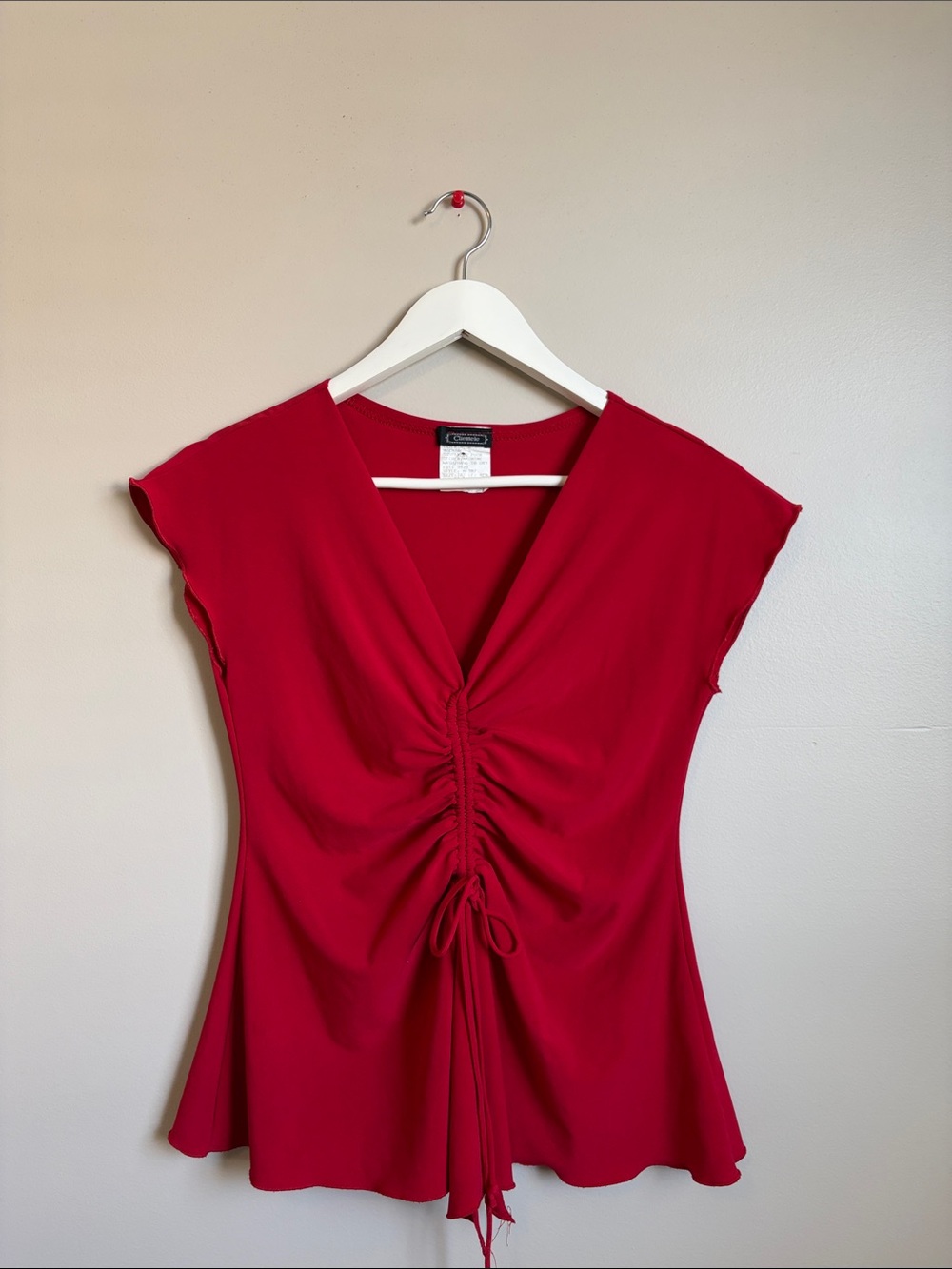 Vintage Clientele Red Ruched Tie-Front Top